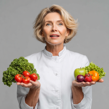 Чоловік середнього віку з овочами