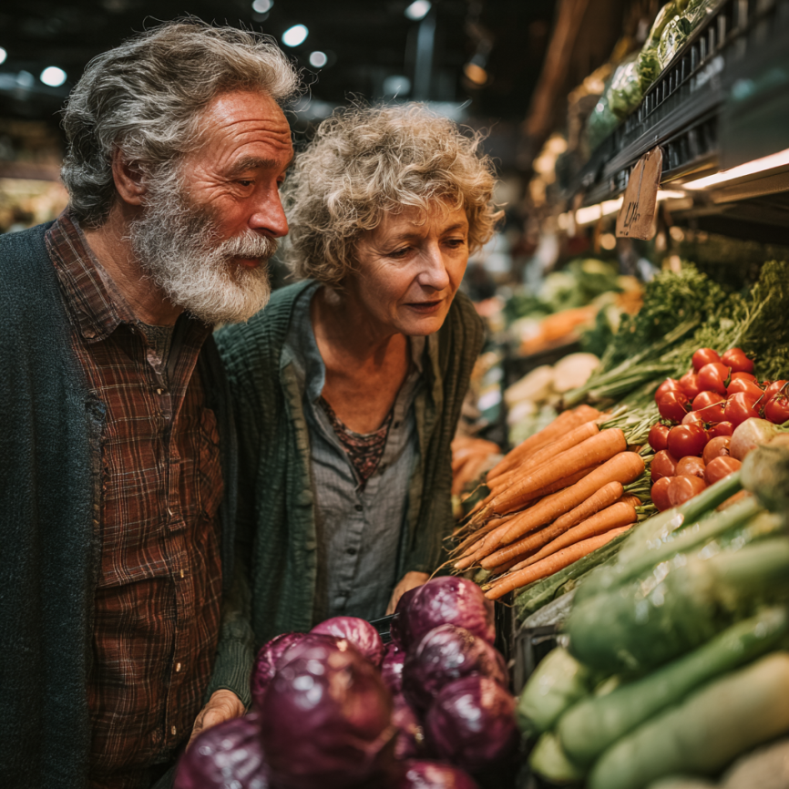 Група літніх людей з здоровою їжею